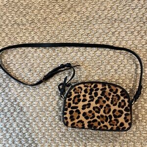JCREW Devon camera bag in leather with leopard calf hair